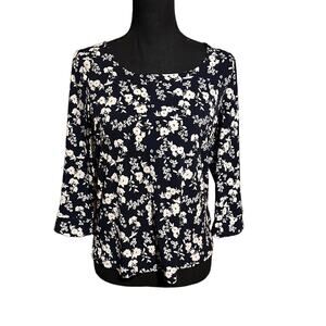 NWT Papermoon Navy and Tan Slinky Floral Top Women's S Small